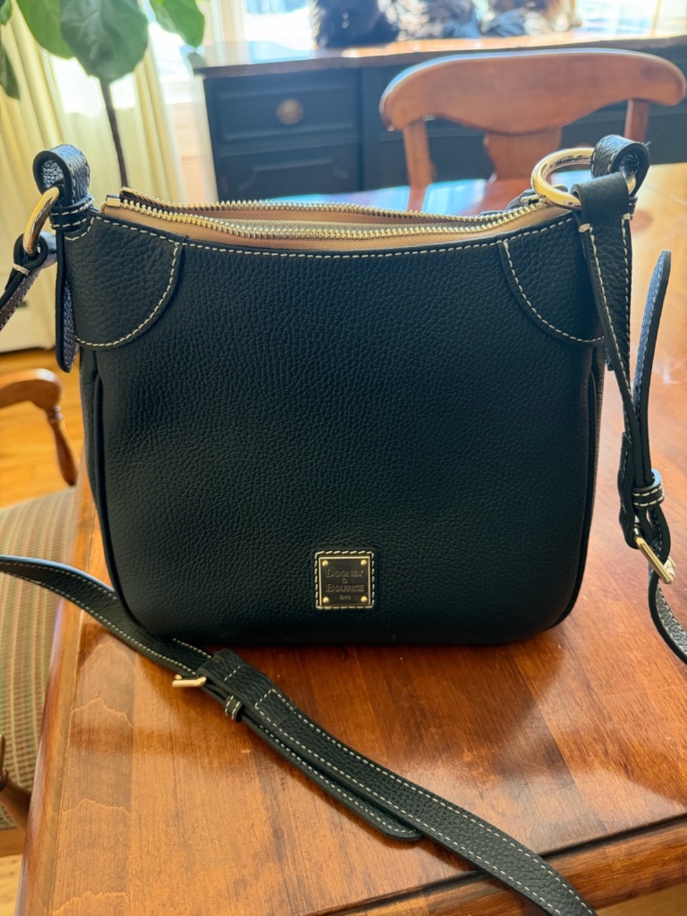 Dooney & Bourke Black Pebble Leather Crossbody with Gold Hardware